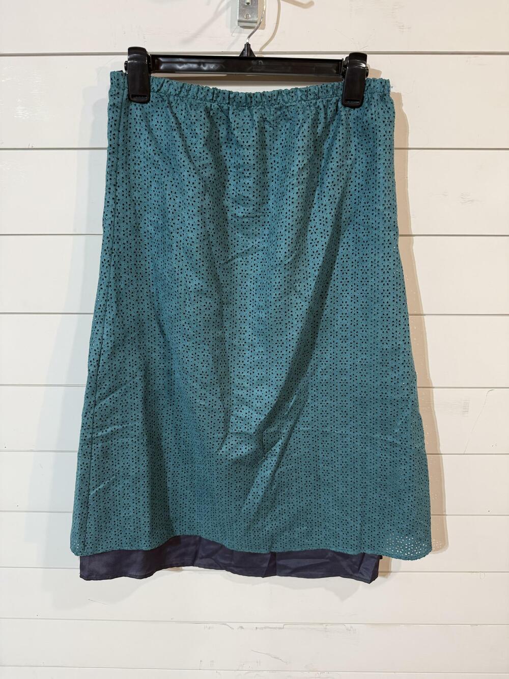 Poems Women's Gree/ Blue Eyelet Floral Midi Skirt L NWT